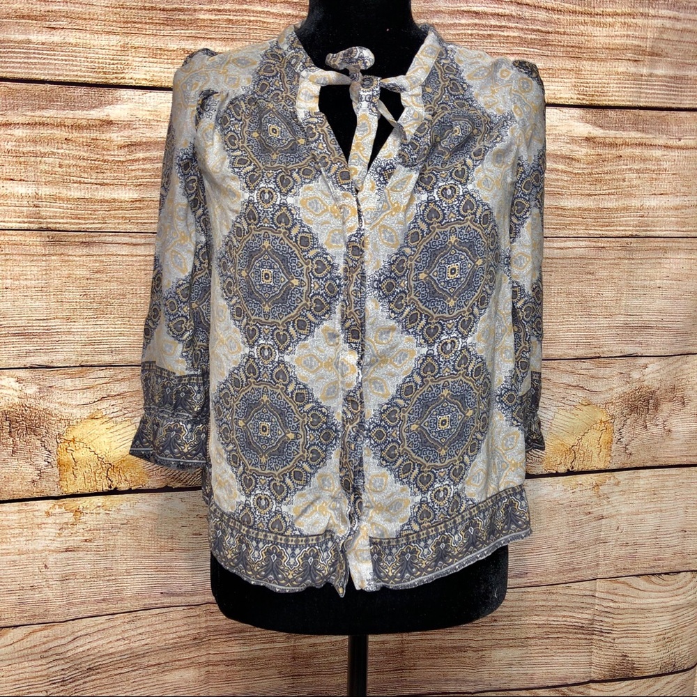 Joie Silk Button Down Tie Blouse